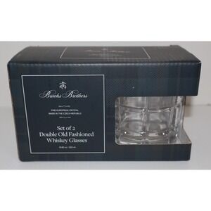 NEW IN BOX BROOKS BROTHERS Set of 2 Double Old Fashioned Whiskey Crystal Glasses